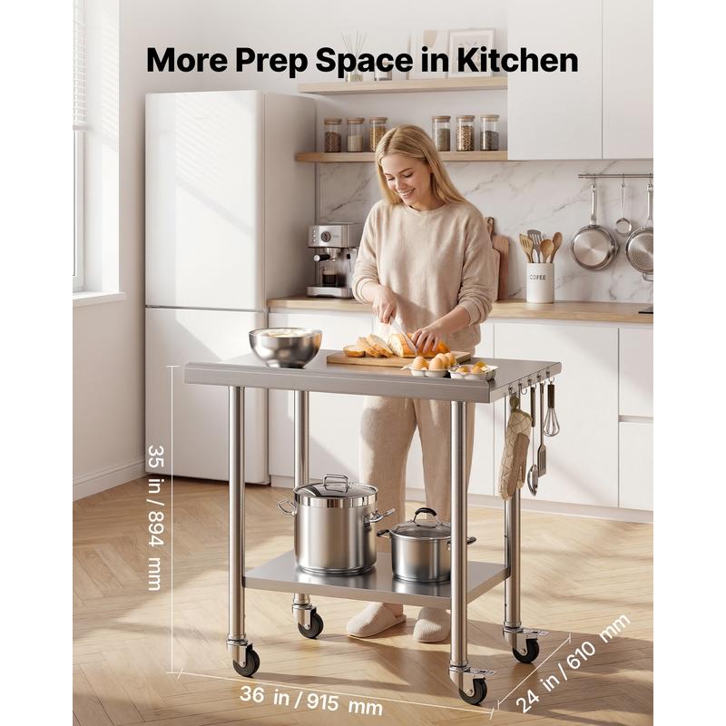 Commercial Kitchen Prep Table - Stainless Steel Work Table, 24x36 inch