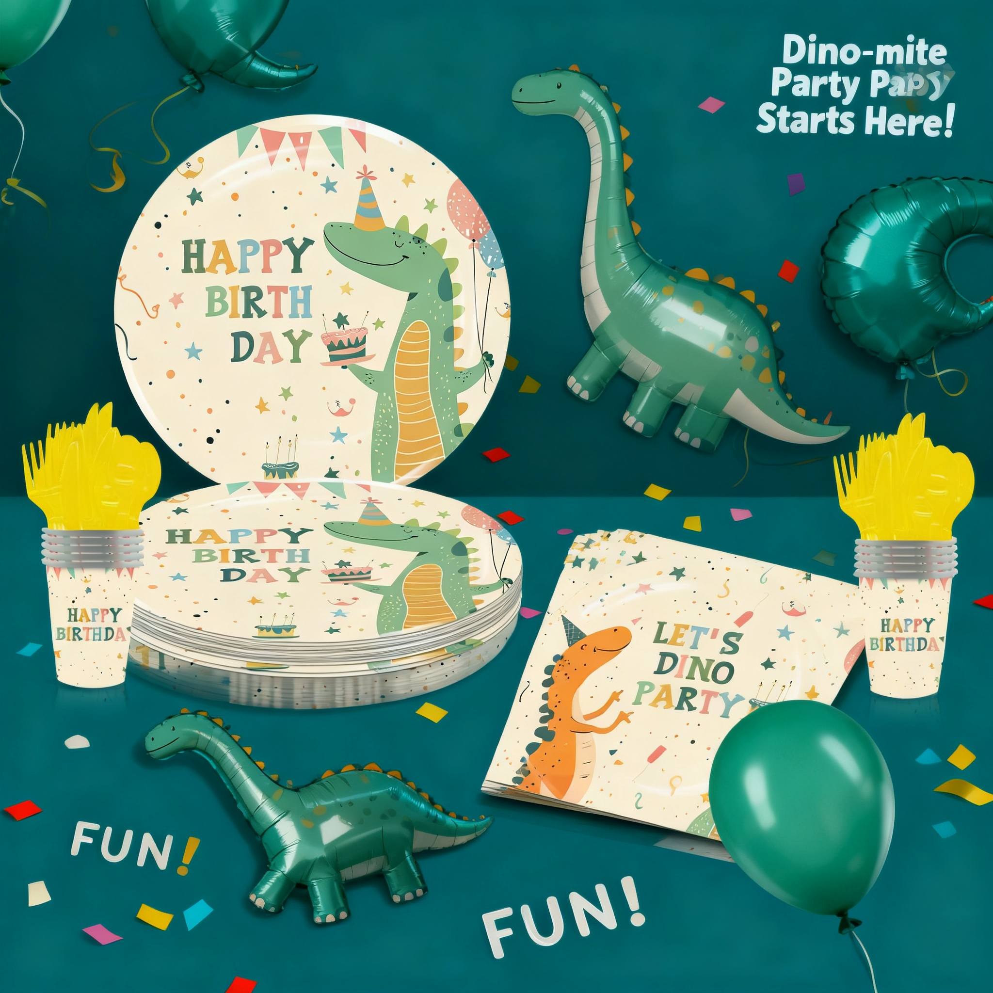 Commercial Kitchen Items - Cartoon Dinosaur Party Disposable Tableware Paper