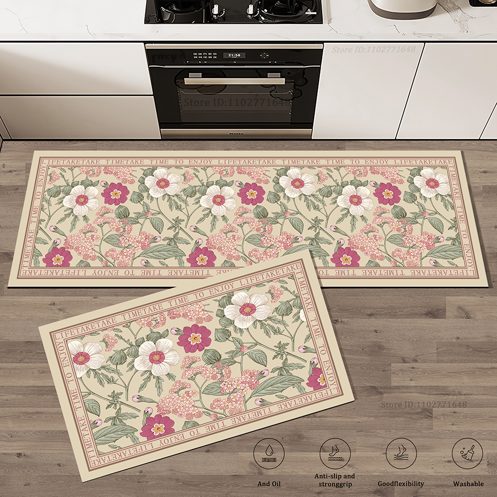 Kitchen Flooring Commercial - Absorbent Non-slip Floral Vintage Kitchen Long