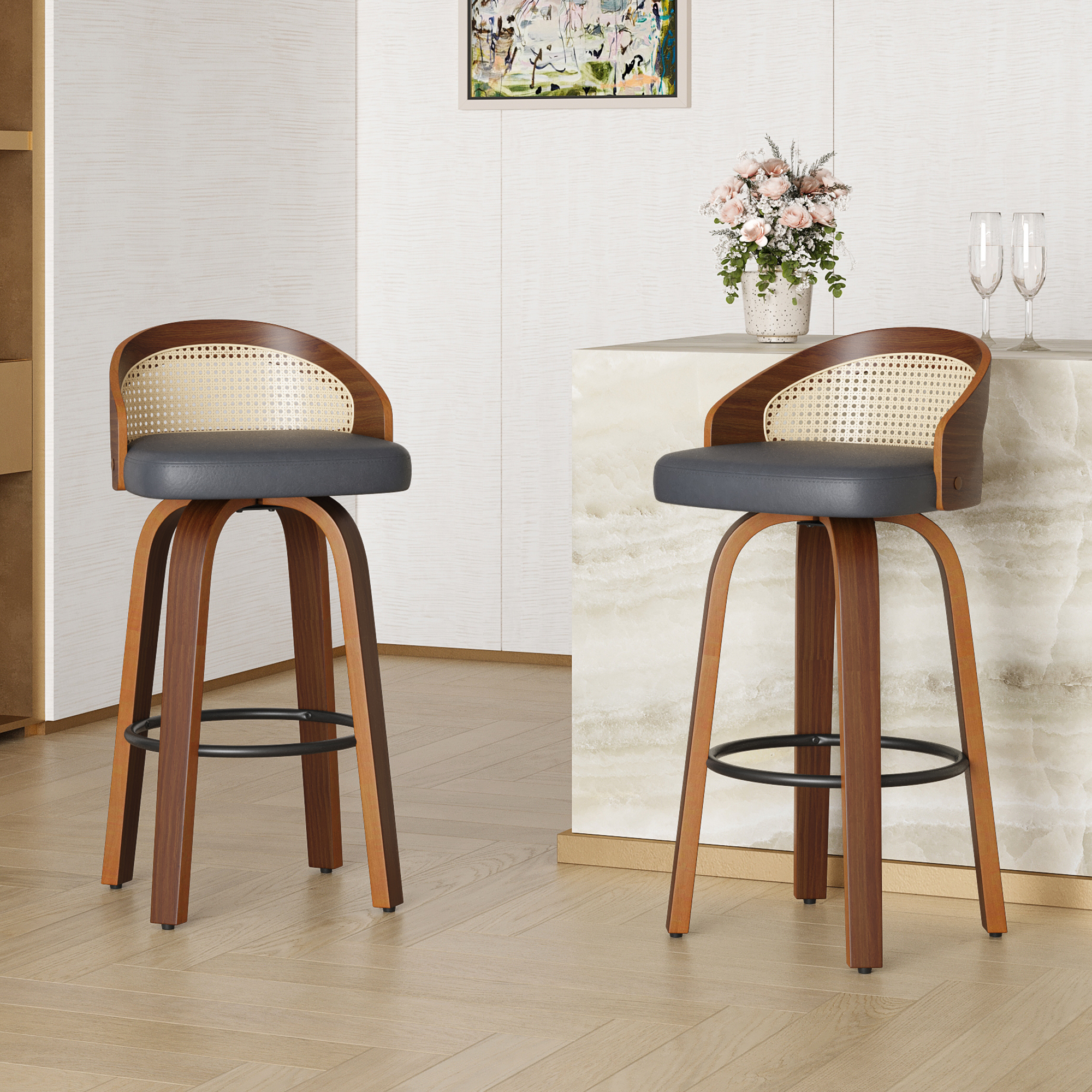 Commercial Kitchen Prep Table - Set of 2 Swivel Bar Stools,