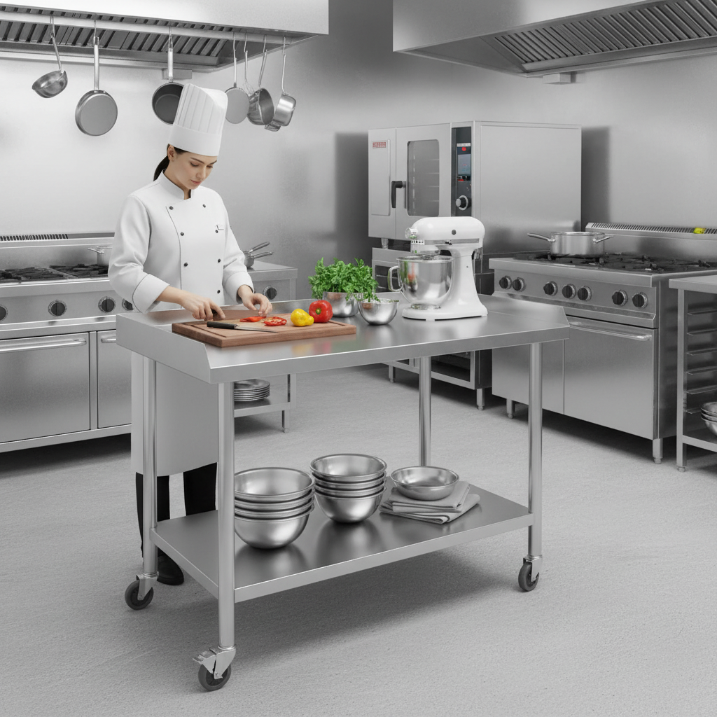 2-Tier Stainless Steel Commerc - مراجعة Commercial Kitchen Prep Table وسعره