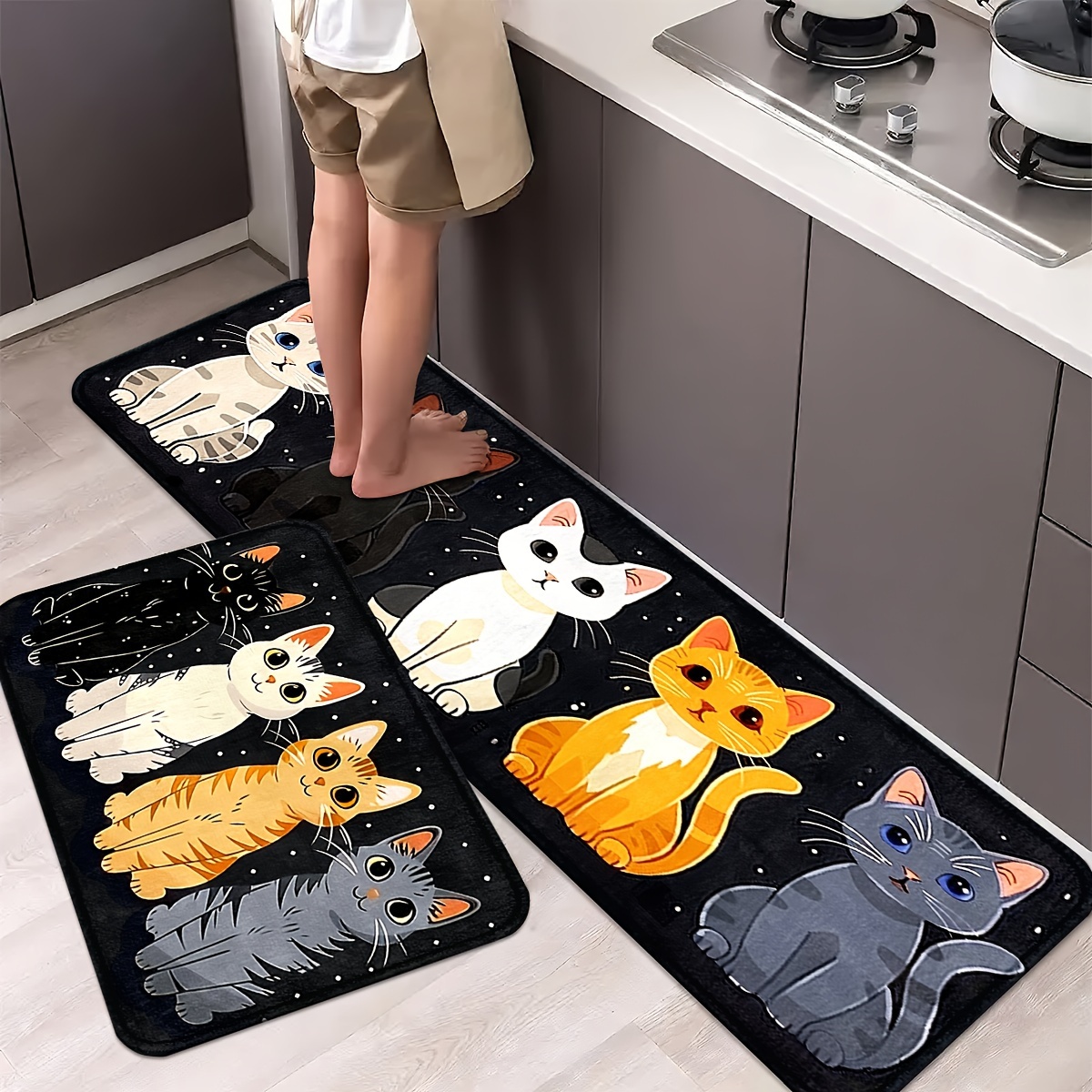 VIKAMA 1pc Cute Kitten Patter  - مراجعة Kitchen Flooring Commercial وسعره
