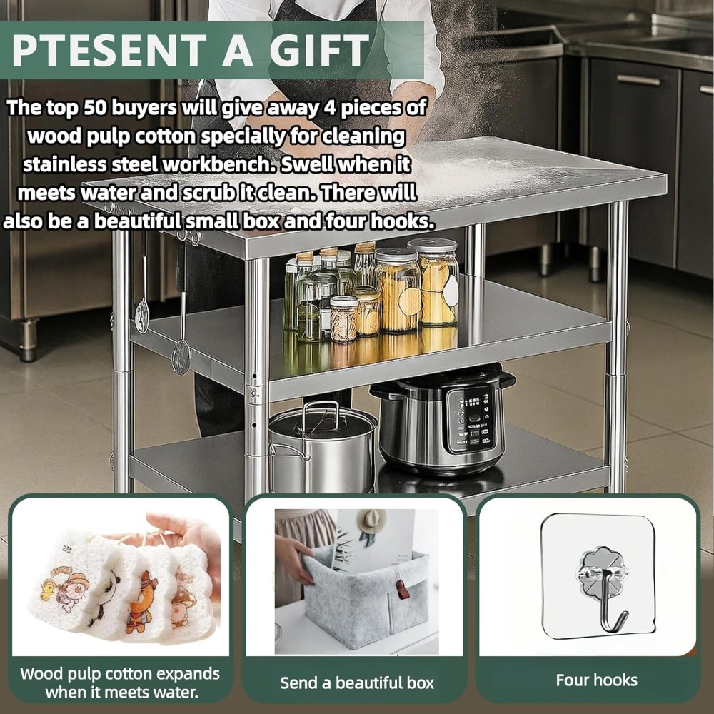 Stainless Steel Table with Whe - مراجعة Commercial Kitchen Prep Table وسعره