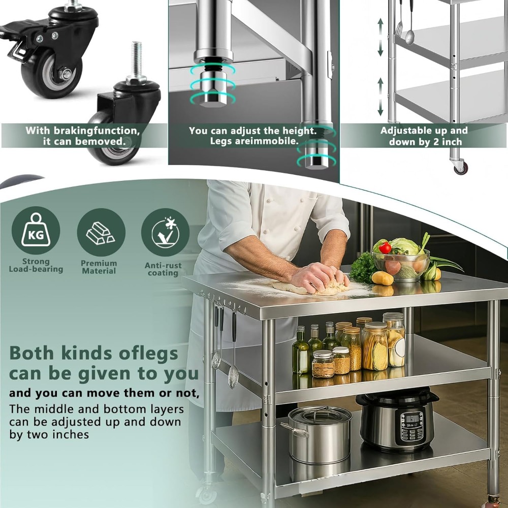 Stainless Steel Table with Whe - مراجعة Commercial Kitchen Prep Table وسعره