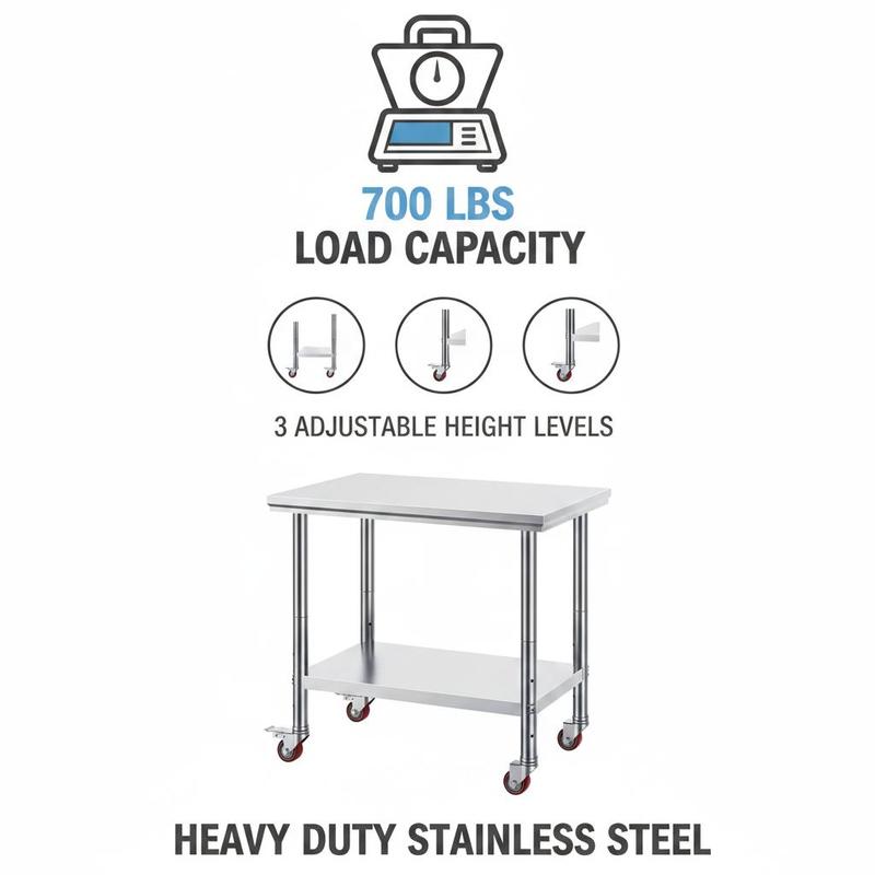 Stainless Steel Work Table 35  - مراجعة Commercial Kitchen Prep Table وسعره