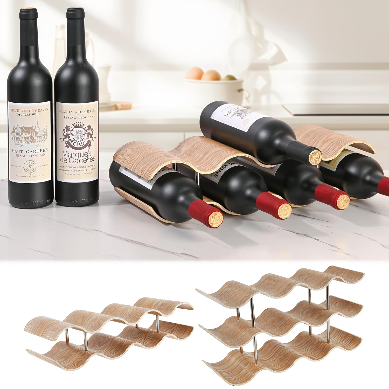2/3-Tier Wooden Wine Rack Wavy - مراجعة Commercial Kitchen Organiser وسعره