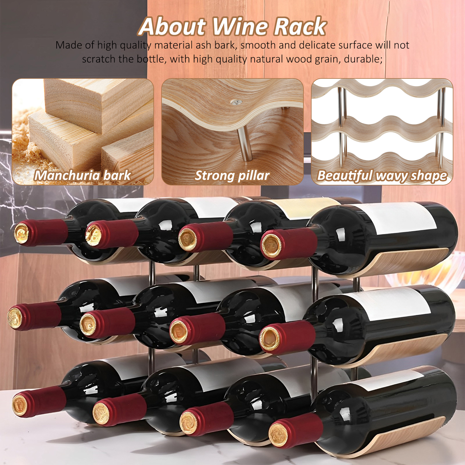 2/3-Tier Wooden Wine Rack Wavy - مراجعة Commercial Kitchen Organiser وسعره