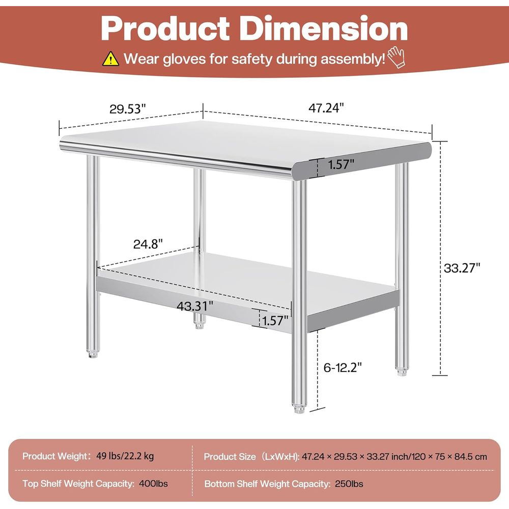 30x48 Inch Stainless Steel Pre - مراجعة Commercial Kitchen Prep Table وسعره