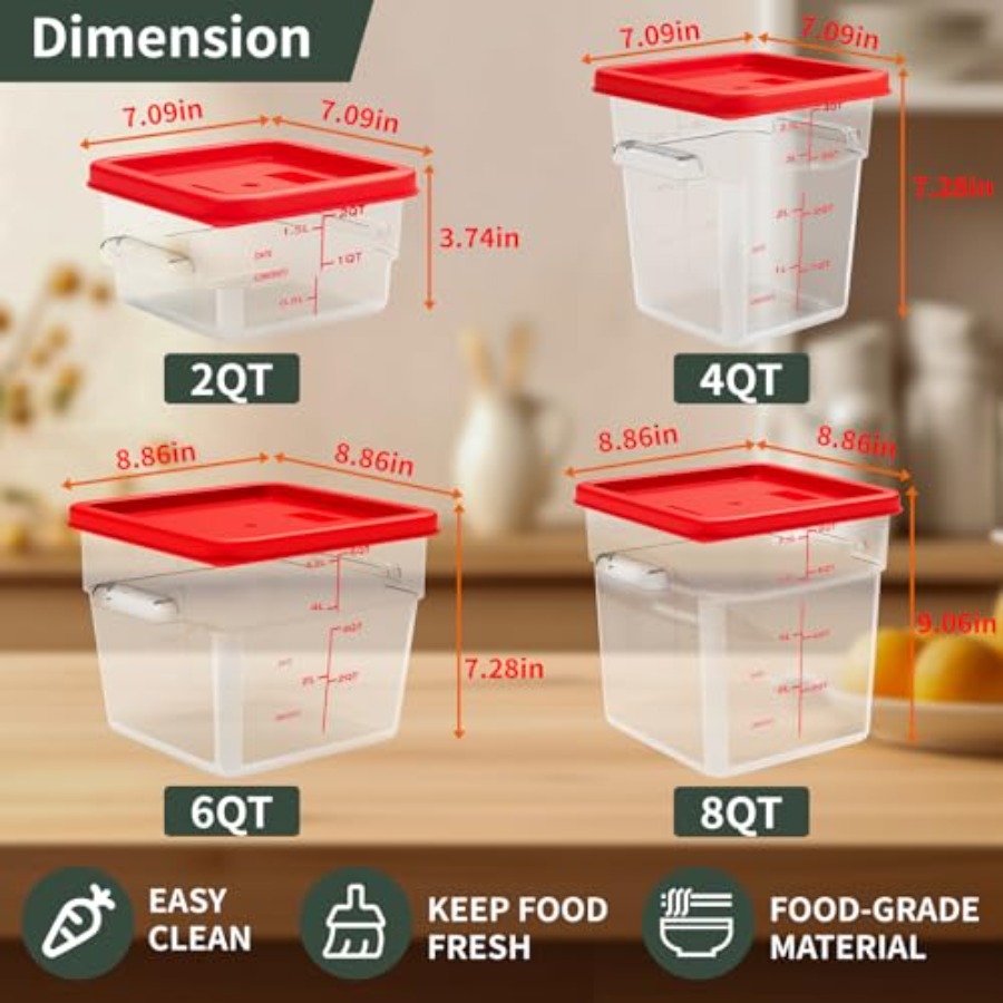 6 Quart Set of 4 Food Storage  - مراجعة Commercial Kitchen Quart Containers وسعره